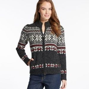 L.L. Bean Gray Fair Isle Nordic Lambswool Jacket